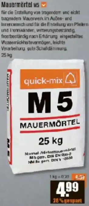 V Baumarkt quick-mix Mauermörtel M5 Angebot