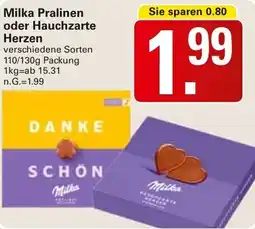 WEZ Milka Pralinen oder Hauchzarte Herzen Angebot