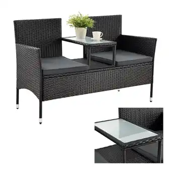 Netto Marken-Discount Juskys Polyrattan Gartenbank Monaco schwarz - 2-Sitzer Bank mit Tisch & Kissen - 133×63×84 cm Angebot