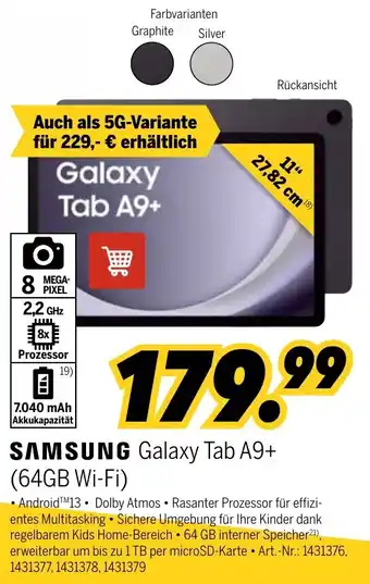 MEDIMAX SAMSUNG Galaxy Tab A9+ (64GB Wi-Fi) Angebot