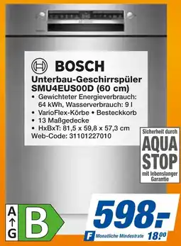 expert Techno Land BOSCH Unterbau-Geschirrspüler SMU4EUSOOD (60 cm) Angebot