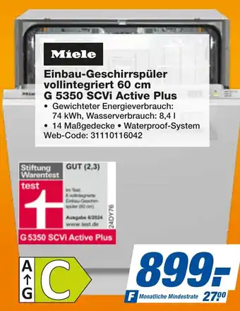 expert Techno Land Miele Einbau-Geschirrspüler vollintegriert 60 cm G 5350 SCVi Active Plus Angebot