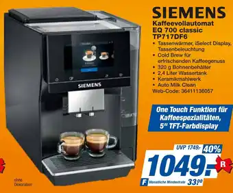 expert Techno Land SIEMENS Kaffeevollautomat EQ 700 classic TP717DF6 Angebot