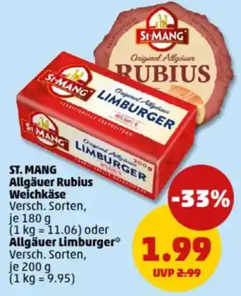 PENNY ST. MANG Allgäuer Rubius Weichkäse oder Allgäuer Limburger Angebot