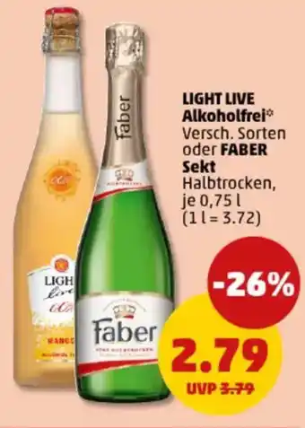 PENNY LIGHT LIVE Alkoholfrei oder FABER Sekt Angebot