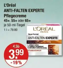 V Markt L'Oréal ANTI-FALTEN EXPERTE Pflegecreme Angebot