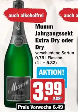 AEZ Mumm Jahrgangssekt Extra Dry oder Dry Angebot