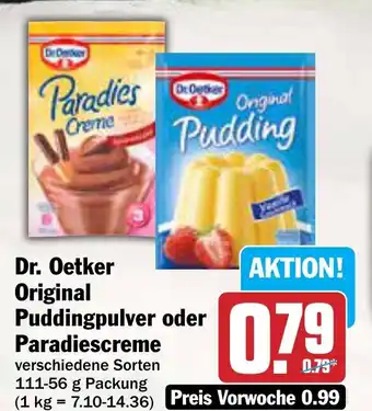 AEZ Dr. Oetker Original Puddingpulver oder Paradiescreme Angebot