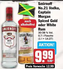 AEZ Smirnoff No.21 Vodka, Captain Morgan Spiced Gold oder White Rum Angebot