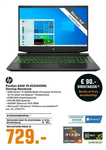 Saturn Hp gaming-notebook Angebot