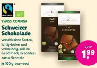 Biomarkt SWISS CONFISA Schweizer Schokolade Angebot