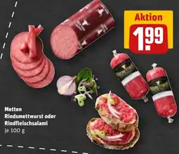 REWE Metten Rindsmettwurst oder Rindfleischsalami Angebot