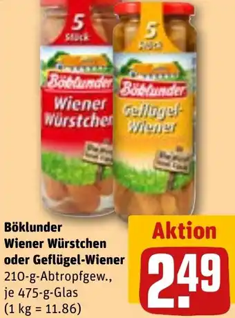 REWE Böklunder Wiener Würstchen oder Geflügel-Wiener Angebot