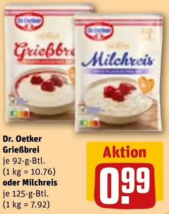 REWE Dr. Oetker Grießbrei oder Milchreis Angebot