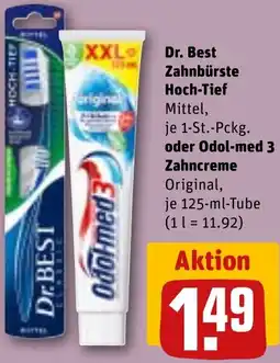 REWE Dr. Best Zahnbürste Hoch-Tief oder Odol-med 3 Zahncreme Angebot