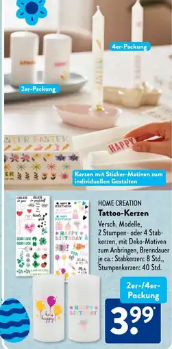 Aldi Süd HOME CREATION Tattoo-Kerzen Angebot