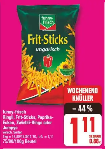 Edeka Funny-frisch ringli oder frit-sticks oder paprika-ecken oder zwiebli-ringe oder jumpys Angebot