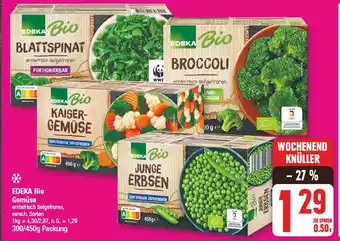 Edeka Edeka bio blattspinat oder broccoli oder kaiser-gemüse oder junge erbsen Angebot