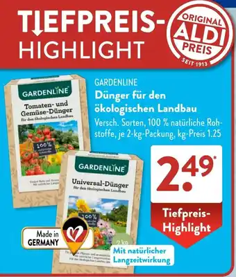 Aldi Süd GARDENLINE Dünger für den ökologischen Landbau Angebot