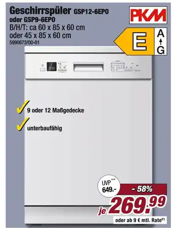 Poco Pkm geschirrspüler gsp12-6epo oder gsp9-6epo Angebot