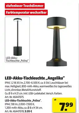 Hagebau Led-akku-tischleuchte angelika oder led-akku-tischleuchte „polina“ Angebot