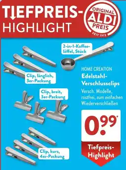 Aldi Süd HOME CREATION Edelstahl Verschlussclips Angebot