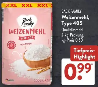 Aldi Süd BACK FAMILY Weizenmehl, Type 405 Angebot