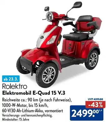 Aldi Süd Rolektro Elektromobil E-Quad 15 V.3 Angebot