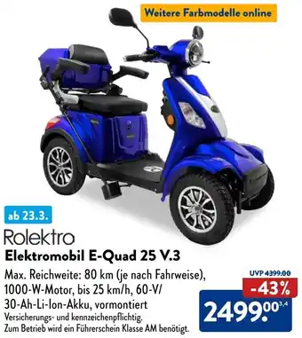 Aldi Süd Rolektro Elektromobil E-Quad 25 V.3 Angebot