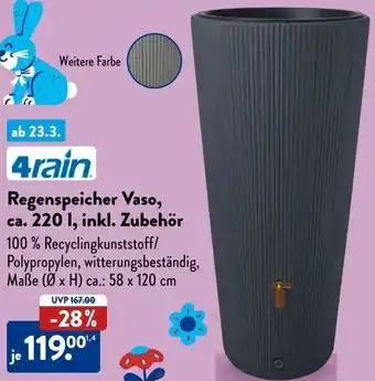 Aldi Süd 4rain Regenspeicher Vaso, ca. 220 I, inkl. Zubehör Angebot