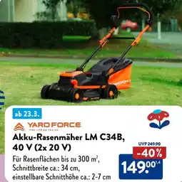 Aldi Süd YARD FORCE Akku-Rasenmäher LM C34B, 40 V (2x20 V) Angebot