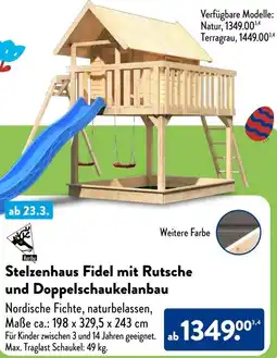 Aldi Süd Karibu Stelzenhaus Fidel mit Rutsche und Doppelschaukelanbau Angebot