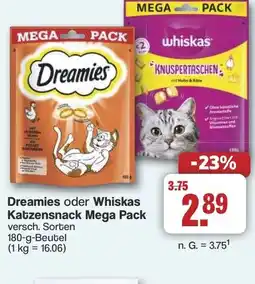 Famila Nord West Dreamies oder Whiskas Katzensnack Mega Pack Angebot