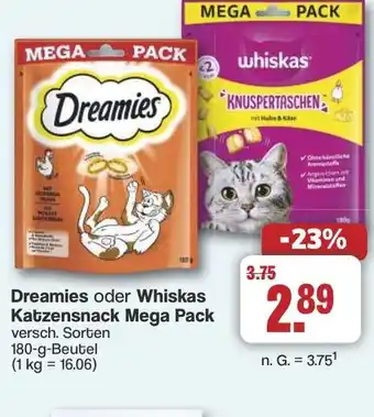 Famila Nord West Dreamies oder Whiskas Katzensnack Mega Pack Angebot