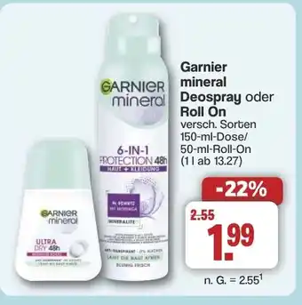 Famila Nord West GARNIER mineral Deospray ode Roll On Angebot