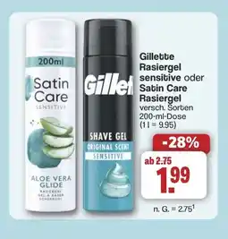 Famila Nord West Gillette Rasiergel sensitive oder Satin Care Rasiergel Angebot