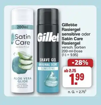 Famila Nord West Gillette Rasiergel sensitive oder Satin Care Rasiergel Angebot