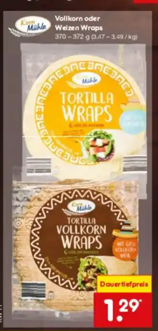 Netto Marken-Discount Vollkorn oder Mühle Weizen Wraps Angebot