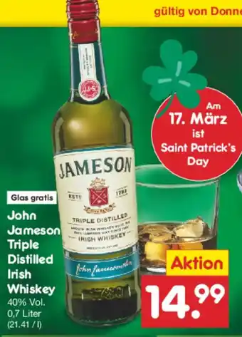 Netto Marken-Discount John Jameson TRIPLE DISTILLED Irish Whiskey Angebot