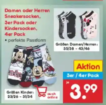 Netto Marken-Discount Damen oder Herren Sneakersocken, 3er Pack oder Kindersocken, Angebot