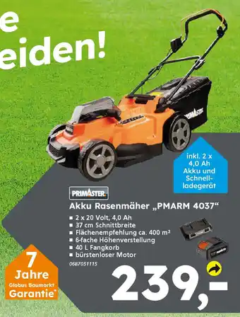 Globus Baumarkt PRIMASTER Akku Rasenmäher „PMARM 4037" Angebot