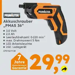 Globus Baumarkt PRIMASTER Akkuschrauber „PMAS 36" Angebot