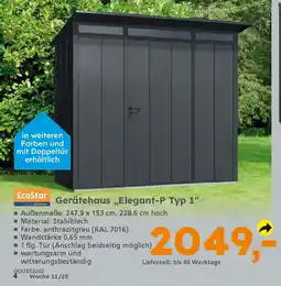 Globus Baumarkt EcoStar Gerätehaus „,Elegant-P Typ 1" Angebot