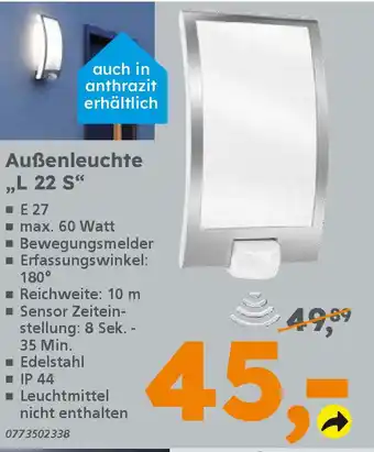 Globus Baumarkt steinel Außenleuchte "L 22 S" Angebot