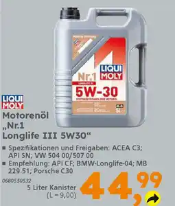 Globus Baumarkt LIQUI MOLY Motorenöl ,,Nr.1 Longlife III 5W30" Angebot