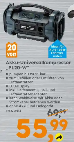 Globus Baumarkt PRIMASTER Akku-Universalkompressor „PL20-W" Angebot