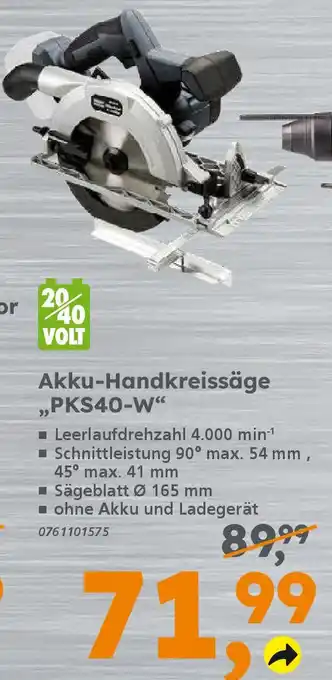 Globus Baumarkt PRIMASTER Akku-Handkreissäge „PKS40-W❝ Angebot