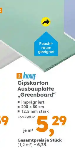 Globus Baumarkt KNAUF Gipskarton Ausbauplatte ,,Greenboard" Angebot