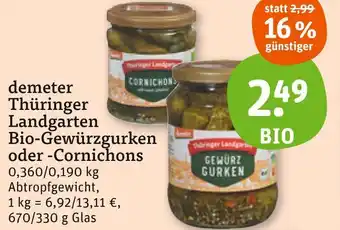 tegut Demeter thüringer landgarten bio-gewürzgurken oder -cornichons Angebot