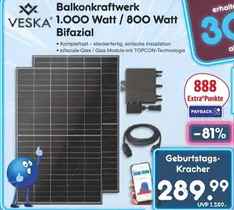 Netto Marken-Discount Veska balkonkraftwerk 1.000 watt / 800 watt bifazial Angebot